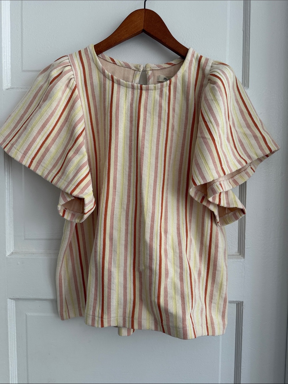 Madewell Cream Blouse with Pink and Orange Stripes